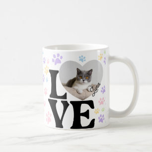 Mug Cute Pet Chat Photo Coeur & Motif Paws