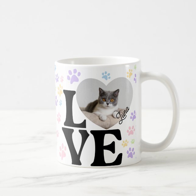 Mug Cute Pet Chat Photo Coeur & Motif Paws (Droite)