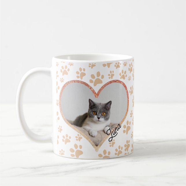 Mug Cute Pet Chat Photo Coeur parties scintillant et p (Gauche)