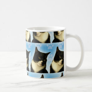 Mug Cute Photo Tuxedo Chat sur Motif bleu