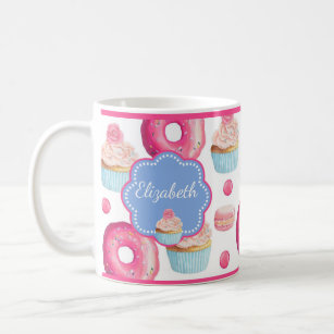 Mug Cute Pink & Blue Donuts and Cupcakes Personnalisé