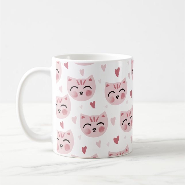 Mug Cute Pink Kittens and Hearts Pattern for Kids (Gauche)
