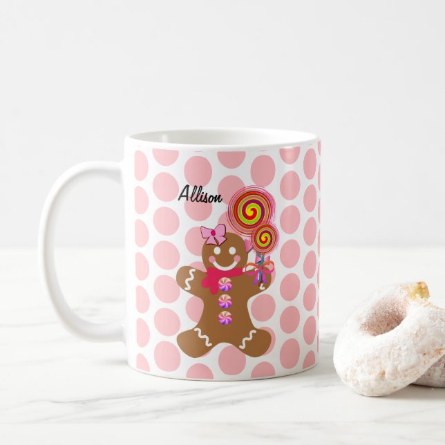 Mug Cute Pink Pastel Gingerbread Girl Personnalisée (Avec donut)