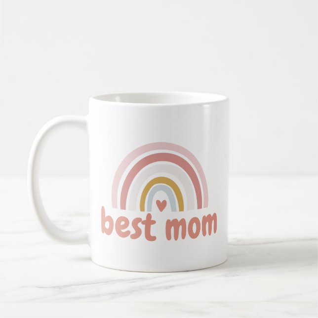 Mug Cute Pink Rainbow Best Maman ou votre texte Café M (Gauche)