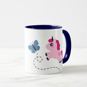 Mug Cute Pink Unicorn avec un Papillon