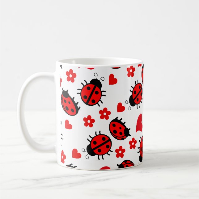 Mug Cute Pois Ladybug Noir Rouge Sans Seamless Motif (Gauche)