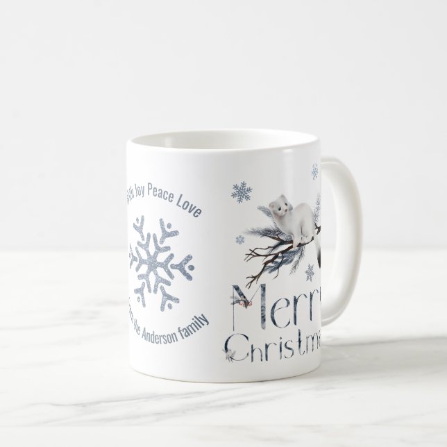 Mug Cute Poisson Blanc Sur Une Branche, Joyeux Noël (Devant droit)