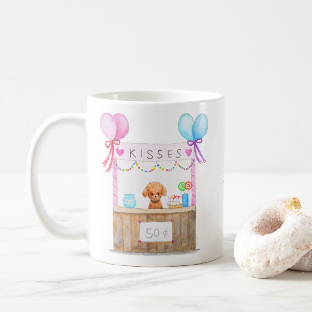 Mug Cute Poodle Puppy Kissing Booth Nom personnalisé (Avec donut)