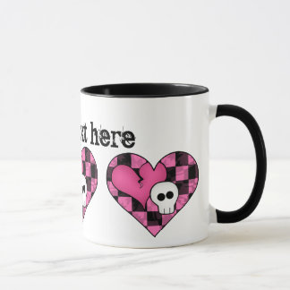 Mug Cute punk rose chaud et noir coeur et crâne