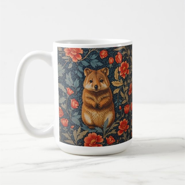 Mug Cute Quokka William Morris Inspiré Floral (Gauche)