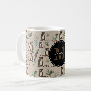 Mug Cute Raccoon dans Pine Forest Motif Monogramme