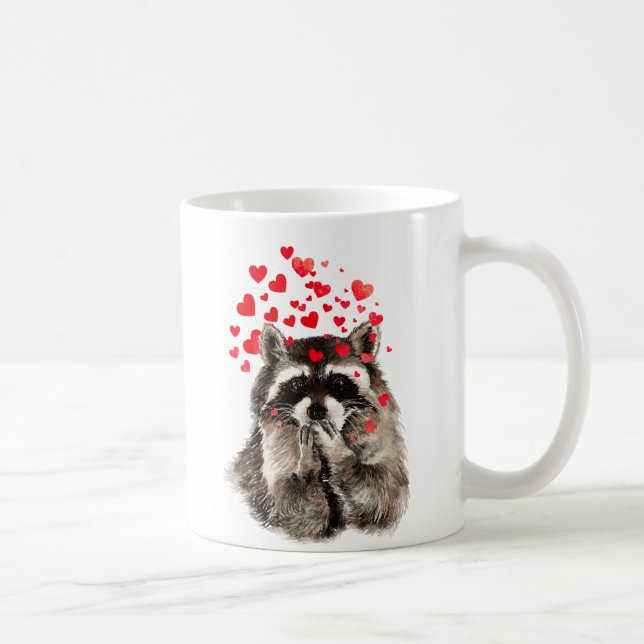 Mug Cute Raccoon souffler Baisers Amour Coeurs (Droite)