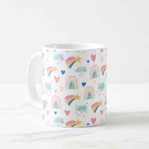 Mug Cute Rainbow Hearts & Clouds Motif