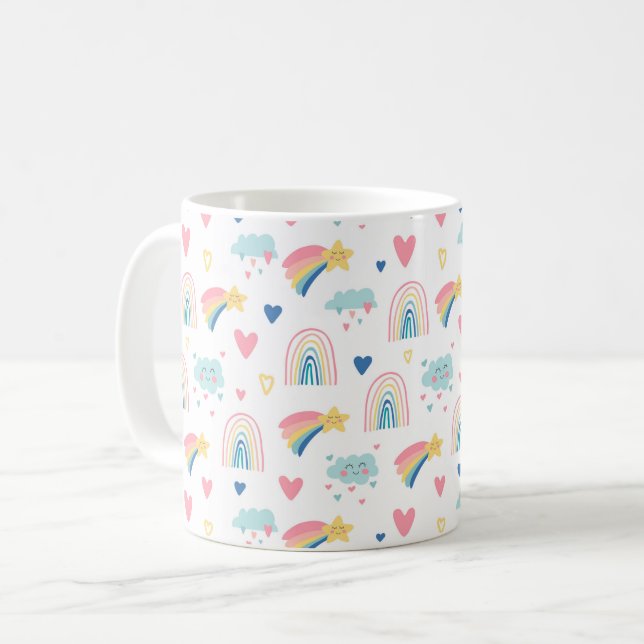 Mug Cute Rainbow Hearts & Clouds Motif (Devant gauche)