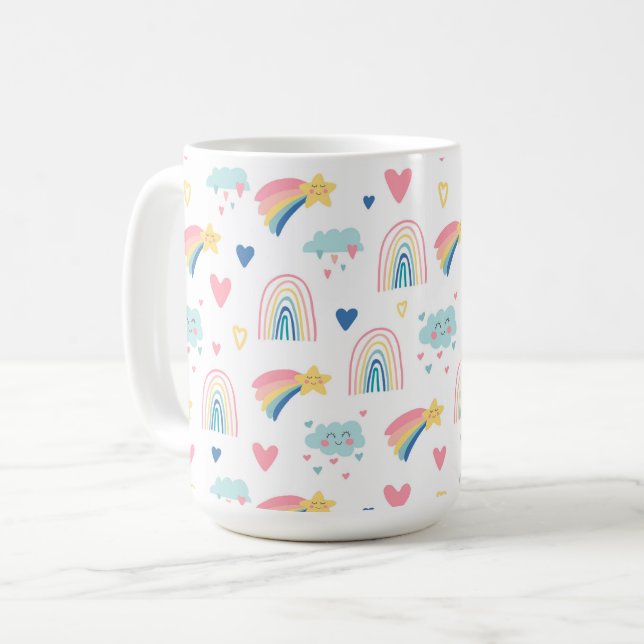 Mug Cute Rainbow Hearts & Clouds Motif (Devant gauche)