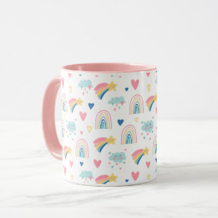 Mug Cute Rainbow Hearts & Clouds Motif