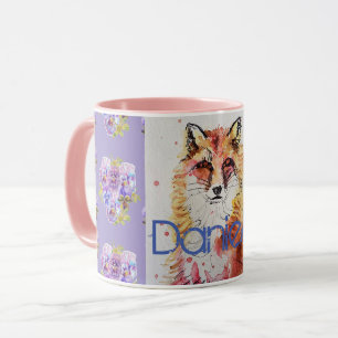 Mug Cute Red Fox Animal Purple Pansies