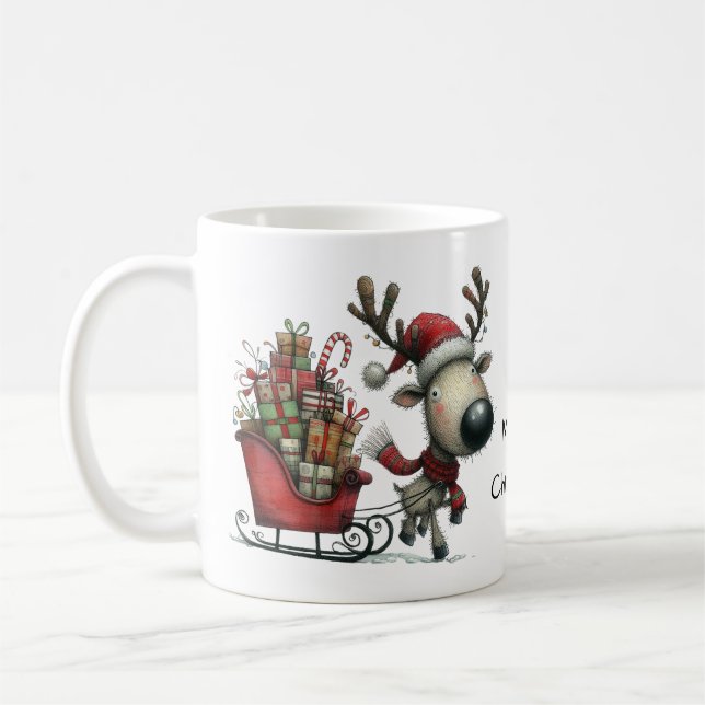 Mug Cute Reindeer avec Sleigh et présente (Gauche)
