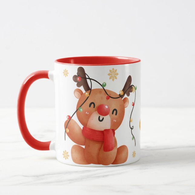 Mug Cute Reindeer Christmas Design, Festive Holiday (Gauche)