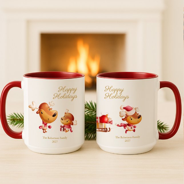 Mug Cute Reindeer Happy Holidays Personalized (Créateur téléchargé)
