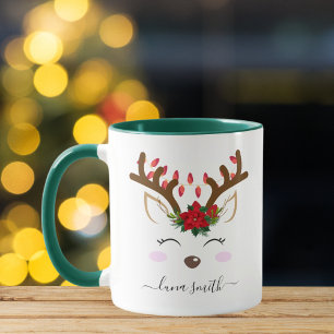 Mug Cute Reindeer Joyeux cadeau de Noël Café vert