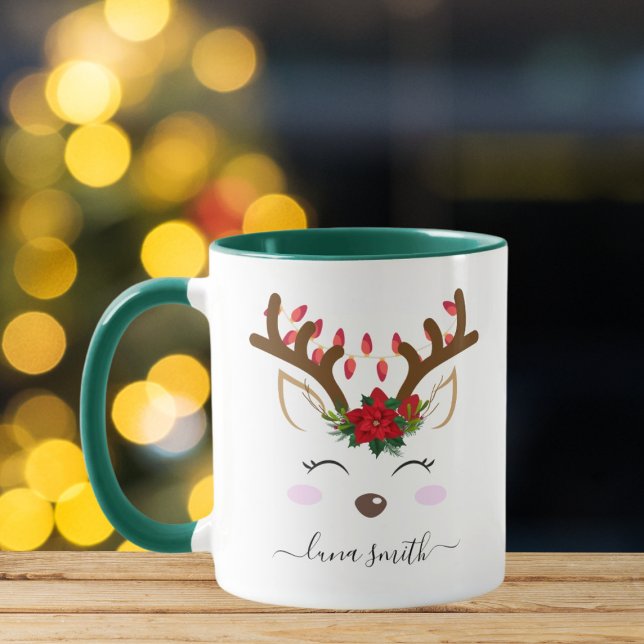 Mug Cute Reindeer Joyeux cadeau de Noël Café vert (Créateur téléchargé)