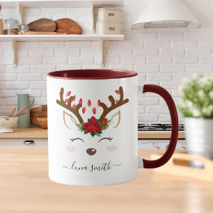 Mug Cute Reindeer Joyeux Noël Cadeau Maroon Café