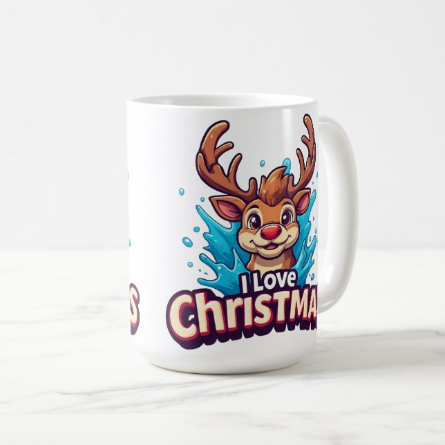 Mug Cute Reindeer Mascot With 'I Love Christmas' Text (Devant droit)