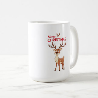 Mug Cute Reindeer Mascot With 'I Love Christmas' Text