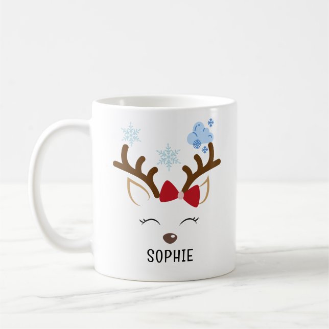 Mug Cute Reindeer Nom personnalisé Noël (Gauche)