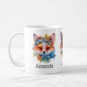 Mug Cute Renard orange avec Couronne florale