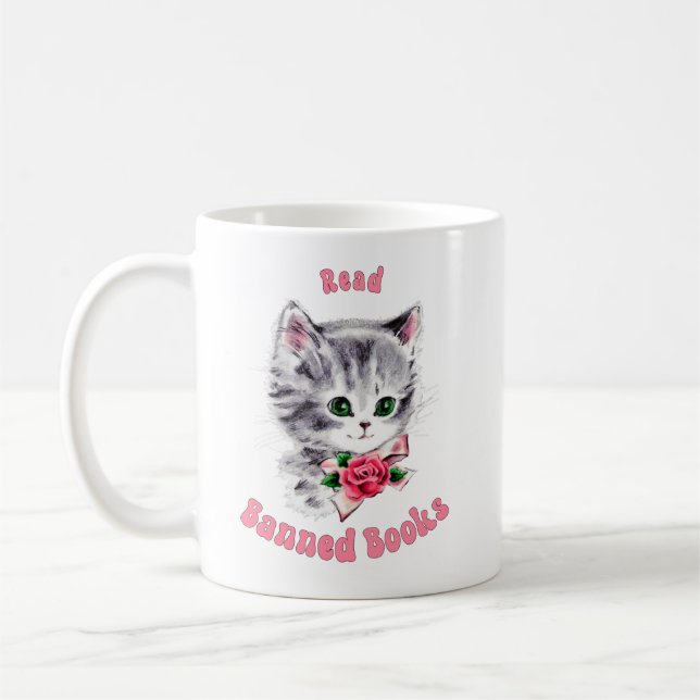 Mug Cute Retro Chat - Lire Livres Interdits (Gauche)