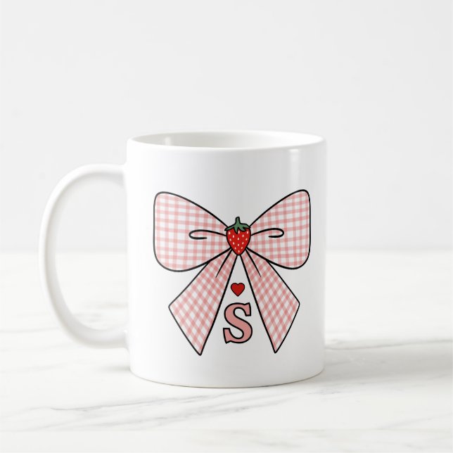 Mug Cute Retro Monogram Initials Strawberry Coquette (Gauche)