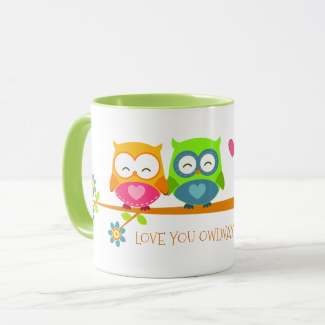 Mug Cute Retro Owl Couple Valentine Love You Owways (Devant gauche)