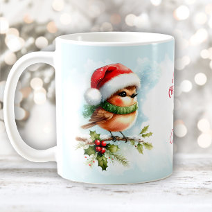 Mug Cute Robin À Santa Hat Nom Personnalisé Noël
