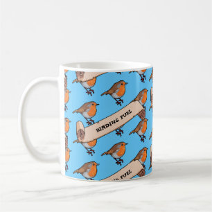 Mug Cute Robin Birding Fuel Retro Pixel Art Motif