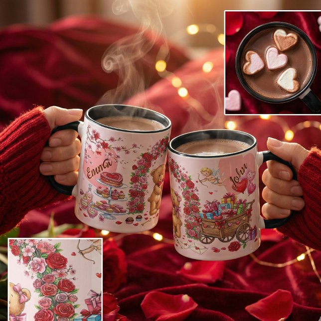 Mug Cute Romantic Red & Pink Watercolor Love Pattern (Créateur téléchargé)