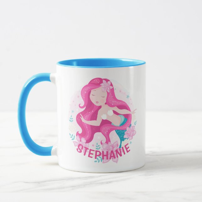 Mug Cute rose cheveux sirène filles Imaginaire personn (Gauche)