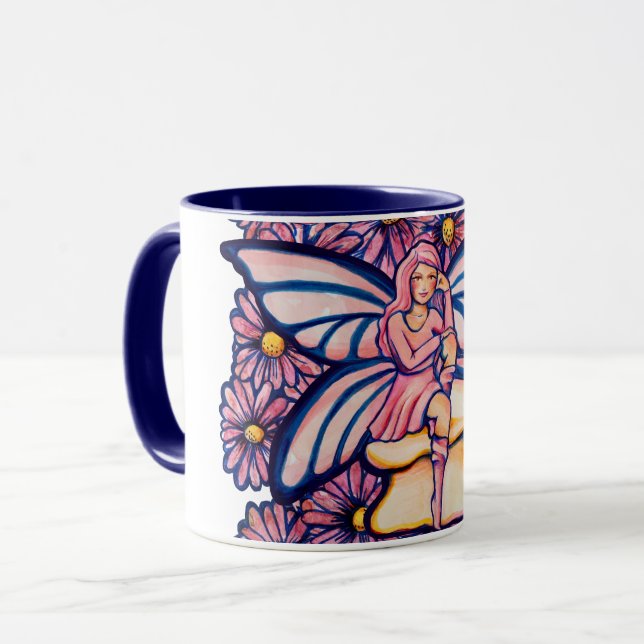 Mug Cute Rose Daisy Fairy Champignons d'art Fées (Devant gauche)