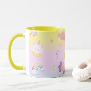 Mug Cute rose doux cupcake unicorne Motif arc-en-ciel