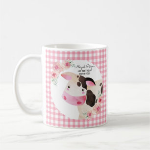 Mug Cute Rose En vichy Floral Vache Animal de ferme