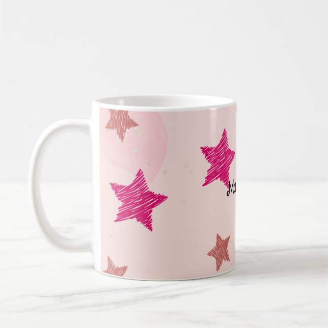 Mug Cute Rose Pastel Étoiles Motif de Noël (Gauche)