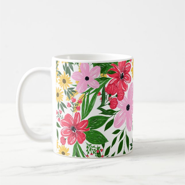 Mug Cute rose rouge printemps Floral Peinture à la mai (Gauche)