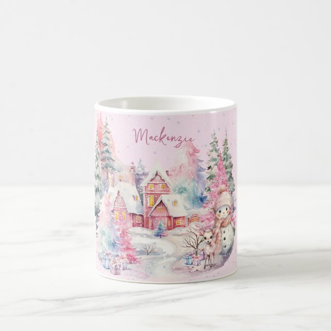 Mug Cute rose Snowman Winter Wonderland Custom (Centre)