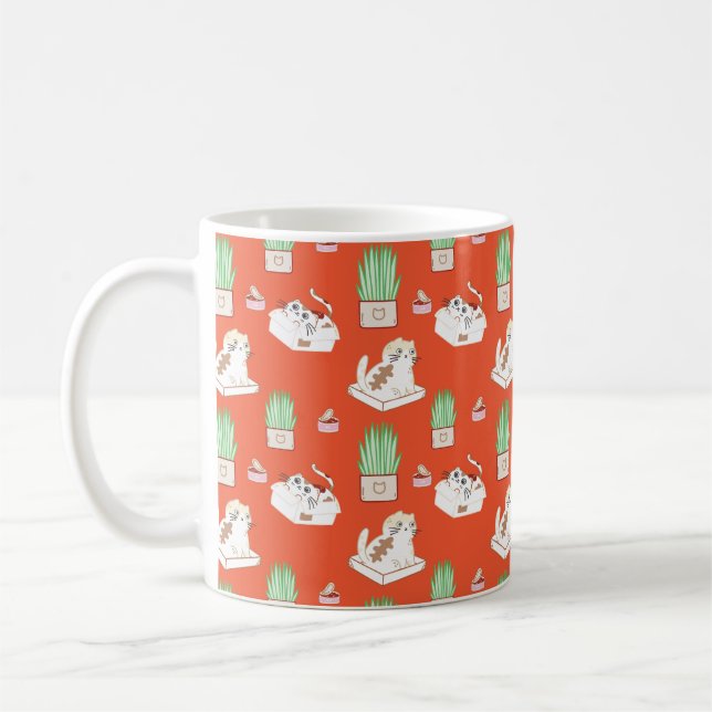 Mug Cute rouge Chat et Motif d'herbe | Cette vie de ch (Gauche)