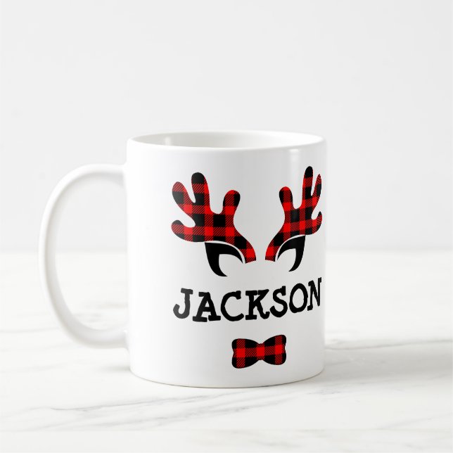 Mug Cute Russe Buffalo Plaid Reindeer Antlers Nom (Gauche)