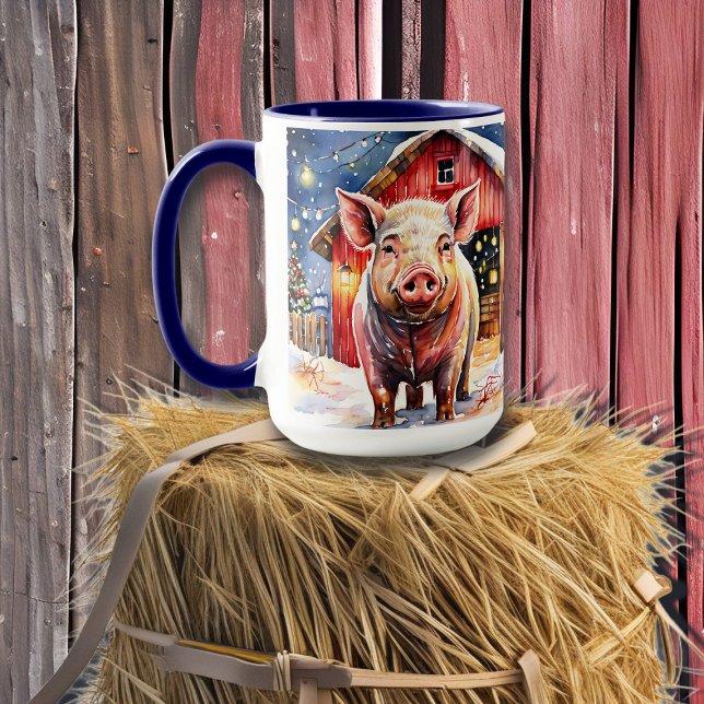 Mug Cute rustique Cochon de Noël et Grange (Créateur téléchargé)