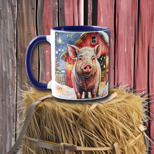 Mug Cute rustique Cochon de Noël et Grange