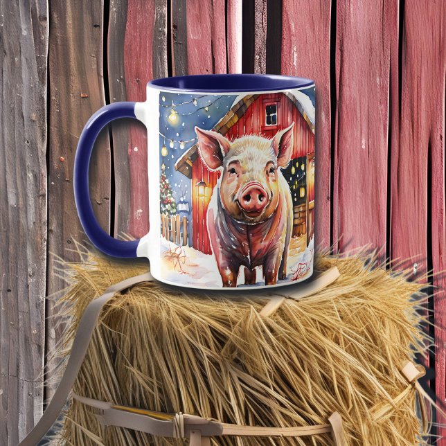 Mug Cute rustique Cochon de Noël et Grange (Créateur téléchargé)