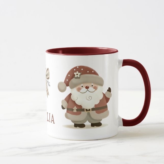 Mug Cute Santa Claus & Bow Drawing Christmas Name (Droite)
